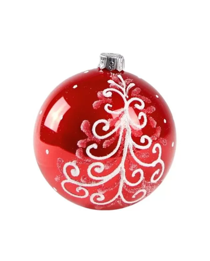 1Pz Pallina Di Vetro Decorata A Mano Rosso Lucido 80Mm>* Discount