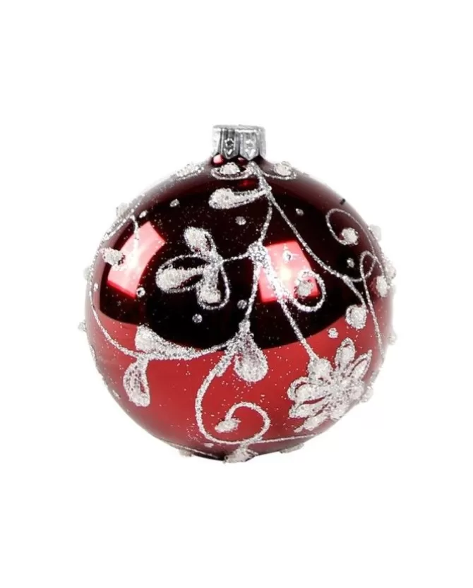 1Pz Pallina Di Vetro Decorata A Mano Rosso Lucido 80Mm>* Store