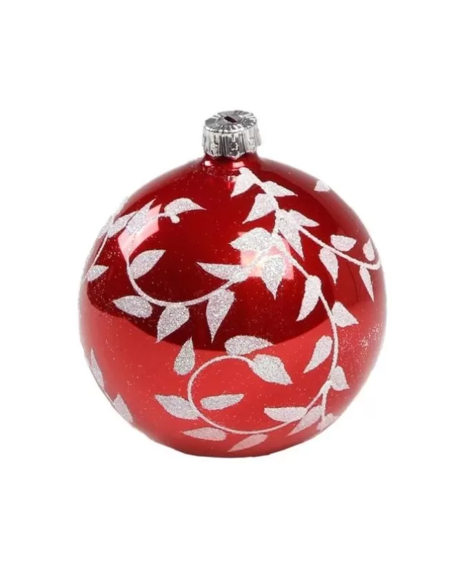 1Pz Pallina Di Vetro Decorata A Mano Rosso Lucido 80Mm>* Flash Sale
