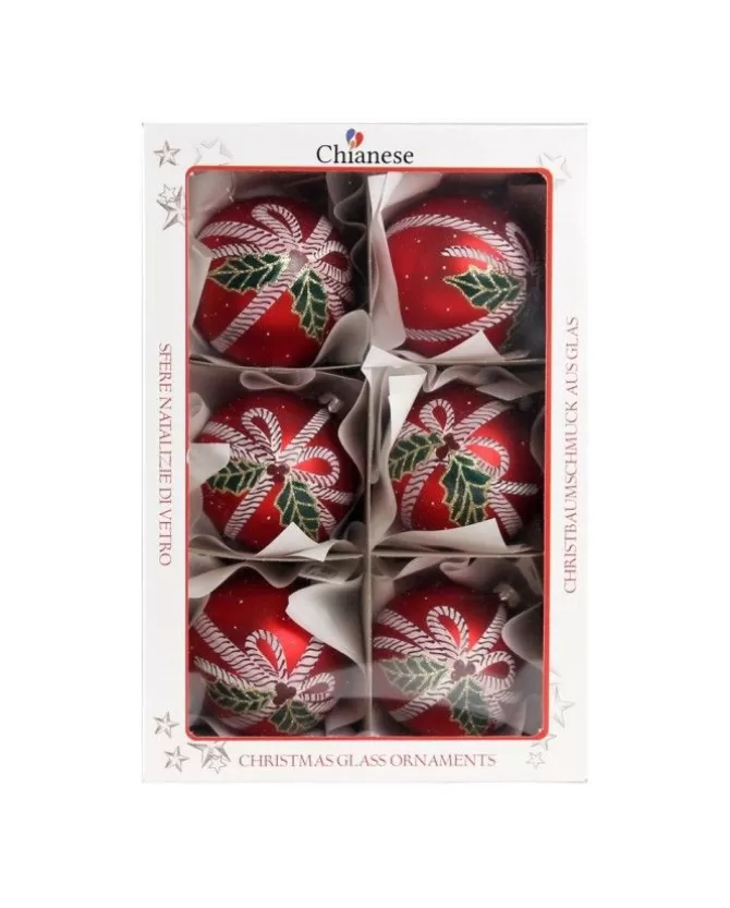 1Pz Pallina Di Vetro Decorata A Mano Rosso Opaco 80Mm>* New