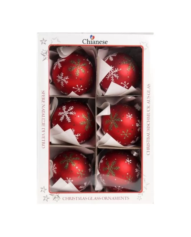 1Pz Pallina Di Vetro Decorata A Mano Rosso Opaco 80Mm>* Sale