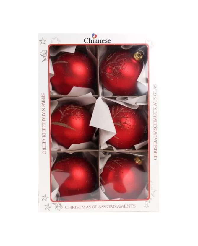 1Pz Pallina Di Vetro Decorata A Mano Rosso Opaco 80Mm>* Store