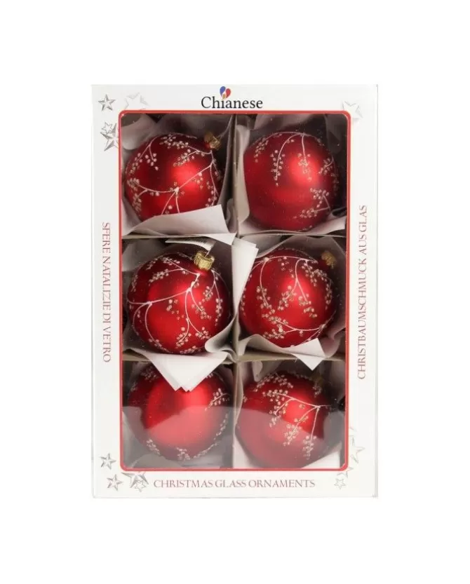 1Pz Pallina Di Vetro Decorata A Mano Rosso Opaco 80Mm>* Discount