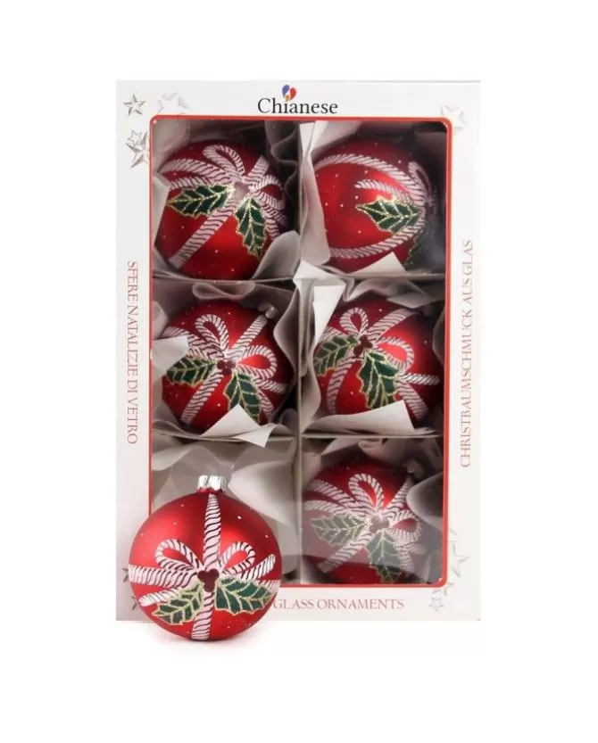 1Pz Pallina Di Vetro Decorata A Mano Rosso Opaco 80Mm>* New