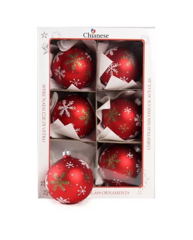 1Pz Pallina Di Vetro Decorata A Mano Rosso Opaco 80Mm>* Sale