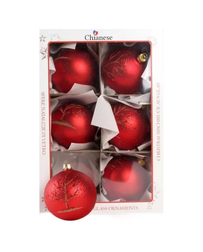 1Pz Pallina Di Vetro Decorata A Mano Rosso Opaco 80Mm>* Store