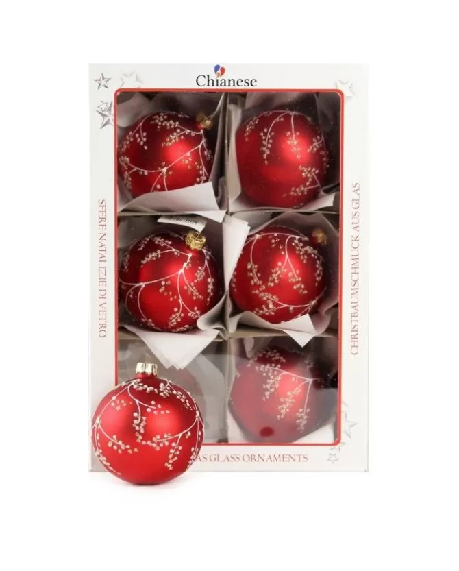 1Pz Pallina Di Vetro Decorata A Mano Rosso Opaco 80Mm>* Discount