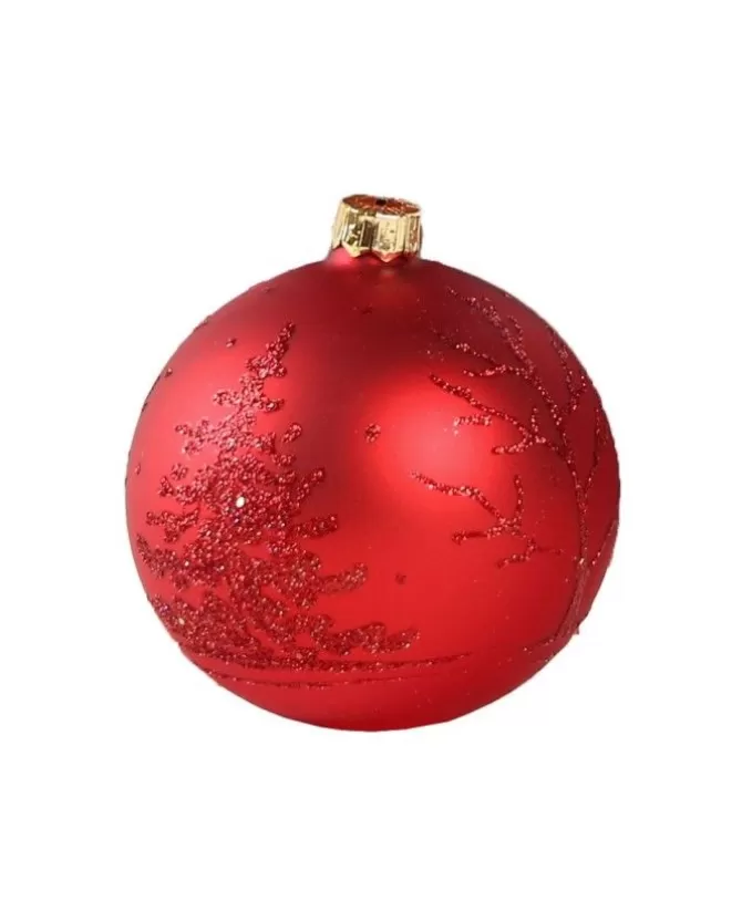 1Pz Pallina Di Vetro Decorata A Mano Rosso Opaco 80Mm>* Flash Sale
