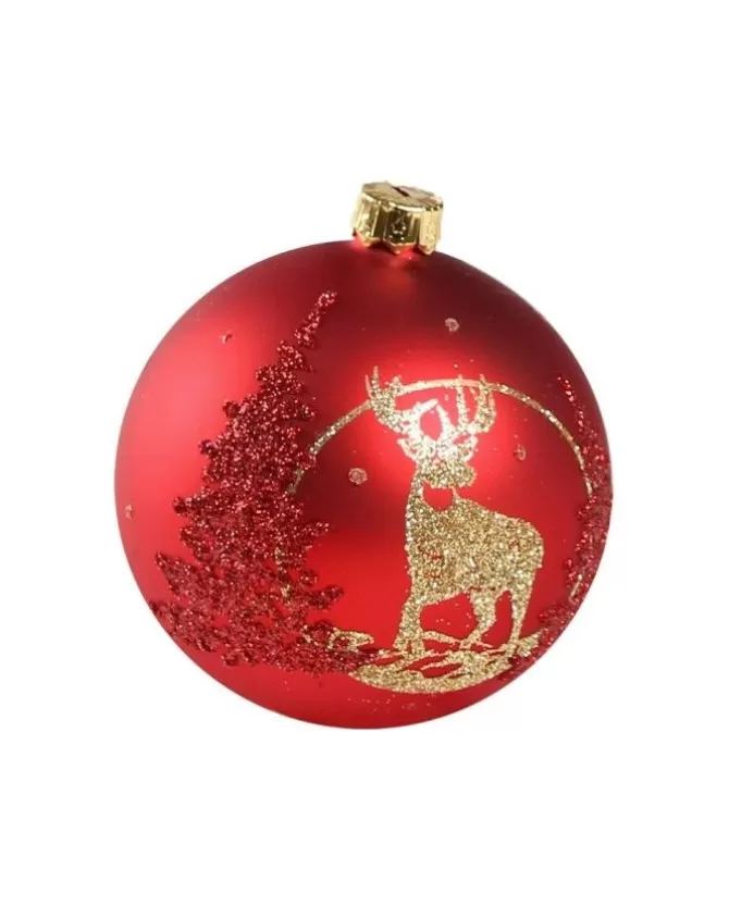 1Pz Pallina Di Vetro Decorata A Mano Rosso Opaco 80Mm>* Best