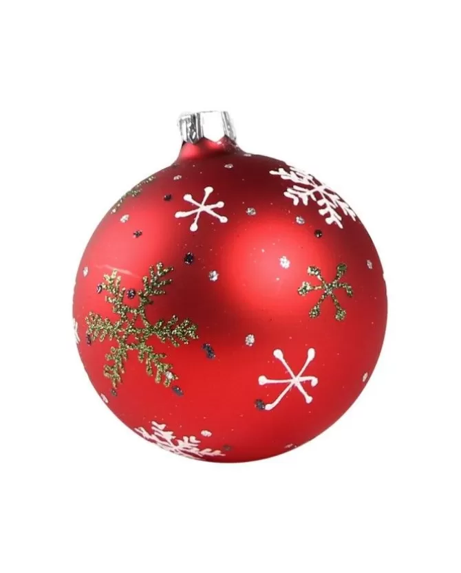 1Pz Pallina Di Vetro Decorata A Mano Rosso Opaco 80Mm>* Sale