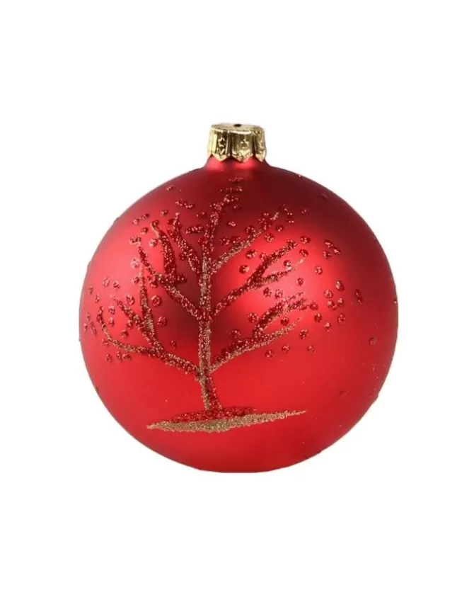 1Pz Pallina Di Vetro Decorata A Mano Rosso Opaco 80Mm>* Store