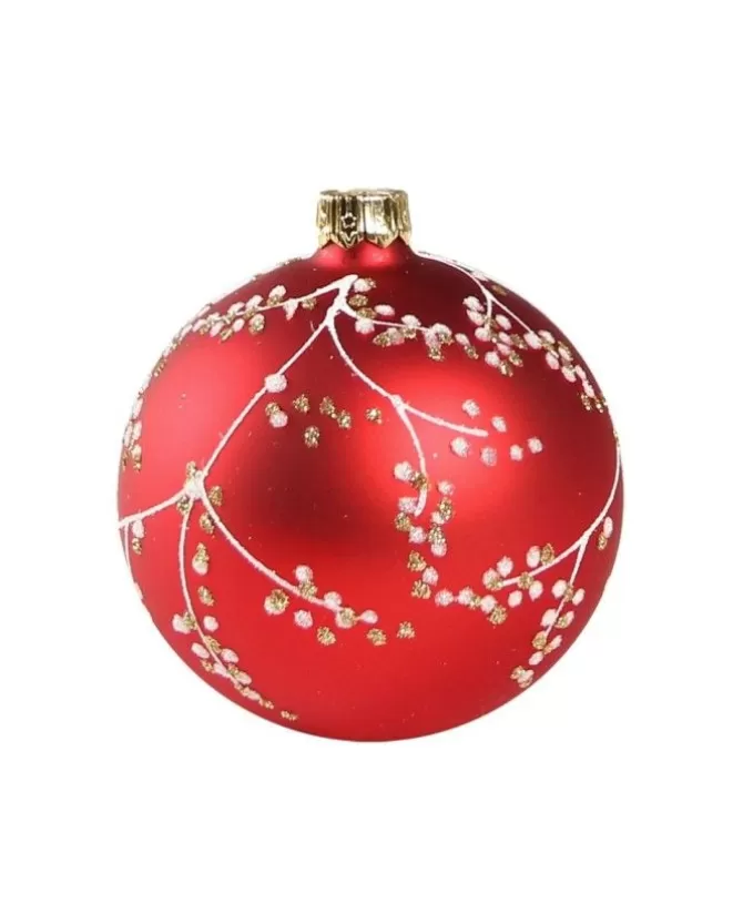 1Pz Pallina Di Vetro Decorata A Mano Rosso Opaco 80Mm>* Discount