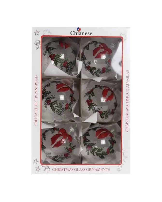 1Pz Pallina Di Vetro Decorata A Mano Trasparente 80Mm>* Clearance