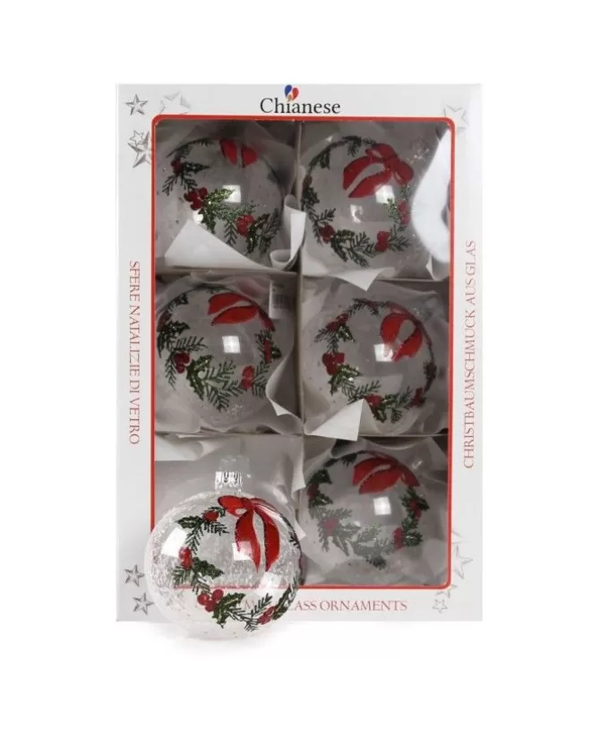 1Pz Pallina Di Vetro Decorata A Mano Trasparente 80Mm>* Clearance