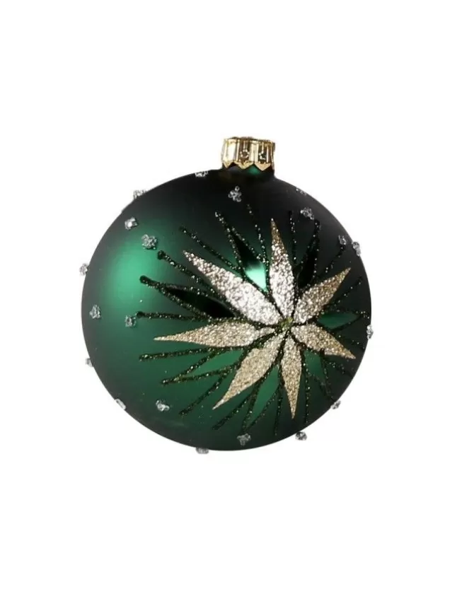 1Pz Pallina Di Vetro Decorata A Mano Verde Opaco 80Mm>* Clearance