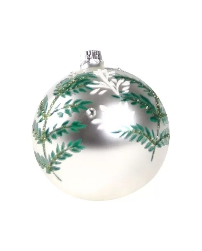 1Pz Pallina In Vetro Decorata A Mano Argento Opaco 80Mm>* Best Sale