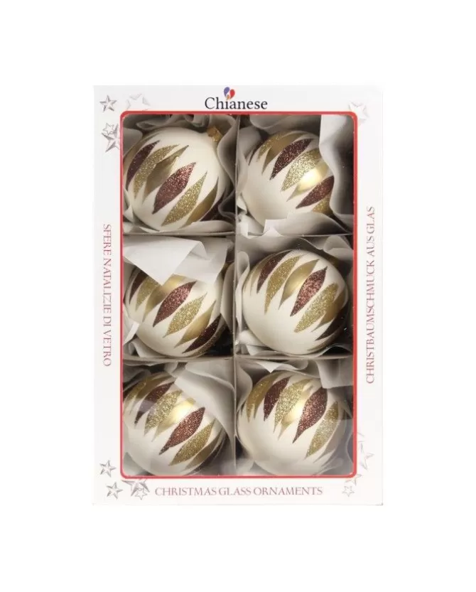 1Pz Pallina In Vetro Decorata A Mano Avorio Opaco 80Mm>* New