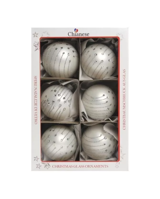 1Pz Pallina In Vetro Decorata A Mano Bianco Opaco 80Mm>* Online