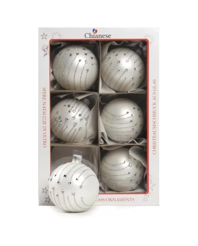 1Pz Pallina In Vetro Decorata A Mano Bianco Opaco 80Mm>* Online