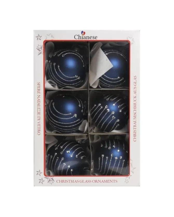 1Pz Pallina In Vetro Decorata A Mano Blu Opaco 80Mm>* Cheap