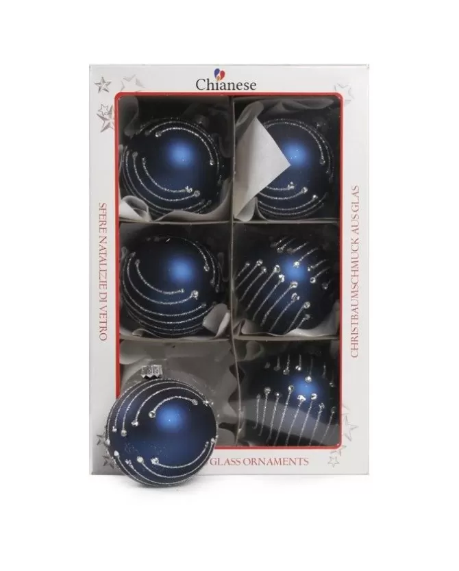 1Pz Pallina In Vetro Decorata A Mano Blu Opaco 80Mm>* Cheap
