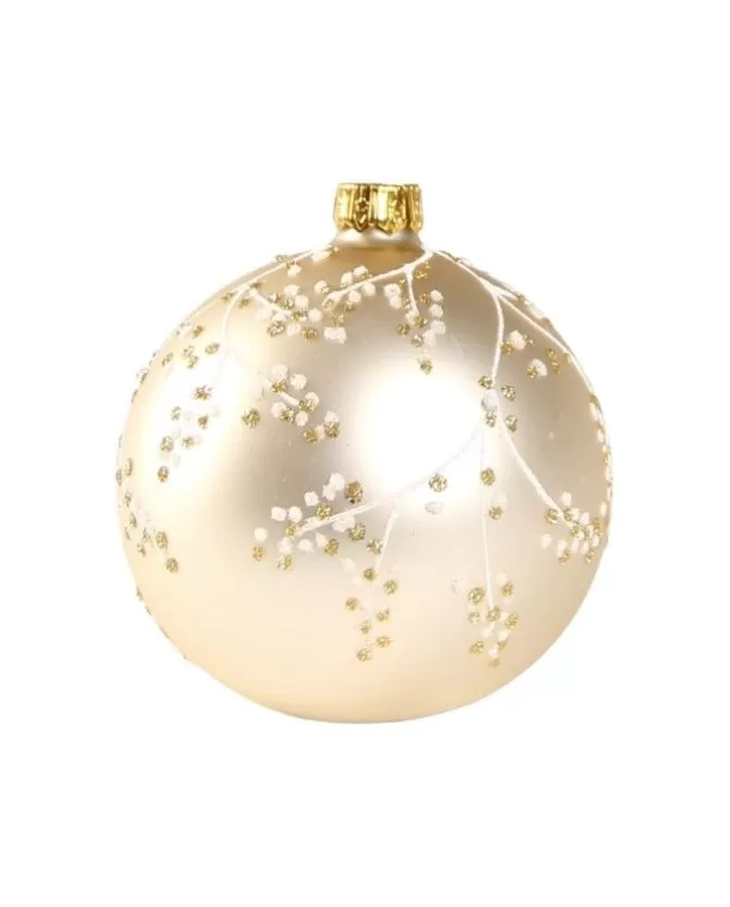1Pz Pallina In Vetro Decorata A Mano Champagne Opaco 80Mm>* Flash Sale
