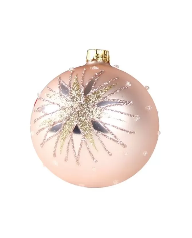 1Pz Pallina In Vetro Decorata A Mano Rosa Opaco 80Mm>* Discount