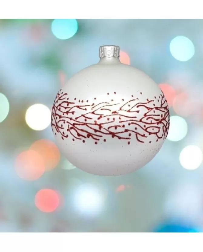 1Pz Pallina Sfera Di Vetro Decorata A Mano 80Mm Per Albero Di Natale Bianca>* Online