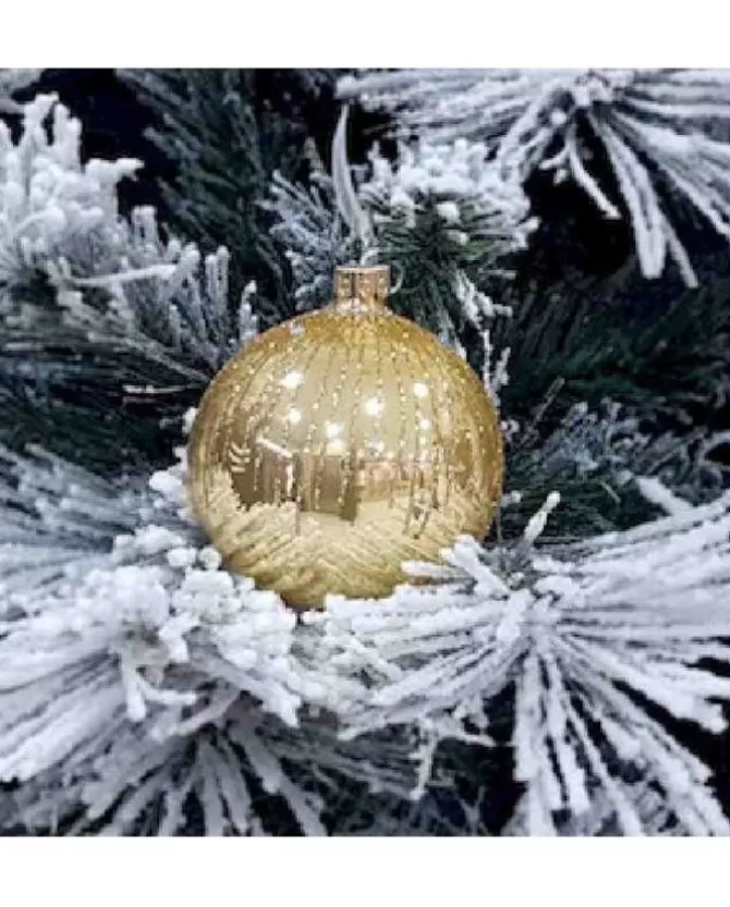1Pz Pallina Sfera Di Vetro Decorata A Mano 80Mm Per Albero Di Natale Oro>* New