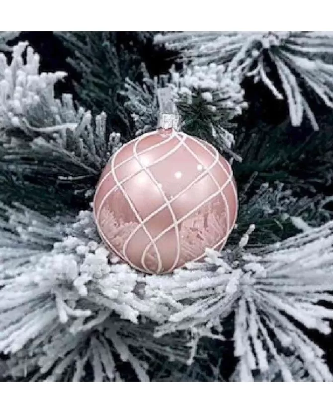 1Pz Pallina Sfera Di Vetro Decorata A Mano 80Mm Per Albero Di Natale Rosa>* Sale
