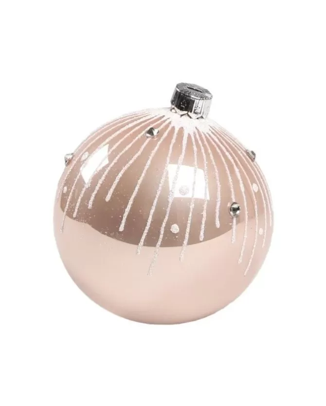 1Pz Pallina Sfera Di Vetro Decorata A Mano Rosa Lucido 80Mm>* Best