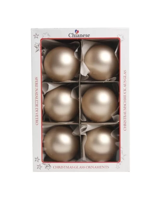 1Pz Pallina Sfera Di Vetro Liscia Champagne Opaco 80Mm Per Albero Di Natale>* Shop