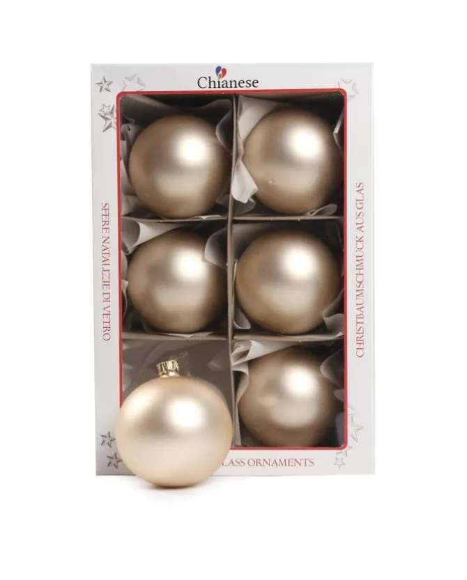 1Pz Pallina Sfera Di Vetro Liscia Champagne Opaco 80Mm Per Albero Di Natale>* Shop