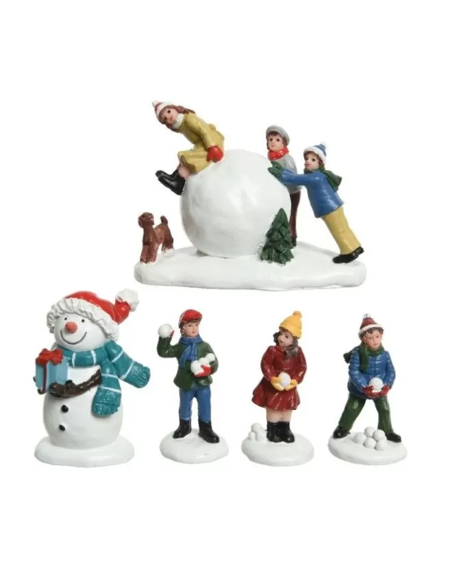 5Pz Figure Natalizie In Poliresina Bambini E Pupazzo Di Neve>KAEMING Discount