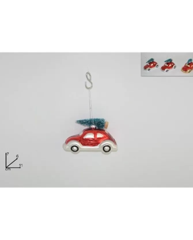 Addobbo Appendino Auto Di Vetro Rossa Con Alberello Per Albero Di Natale 7X6X11>DUE ESSE CHRISTMAS Fashion
