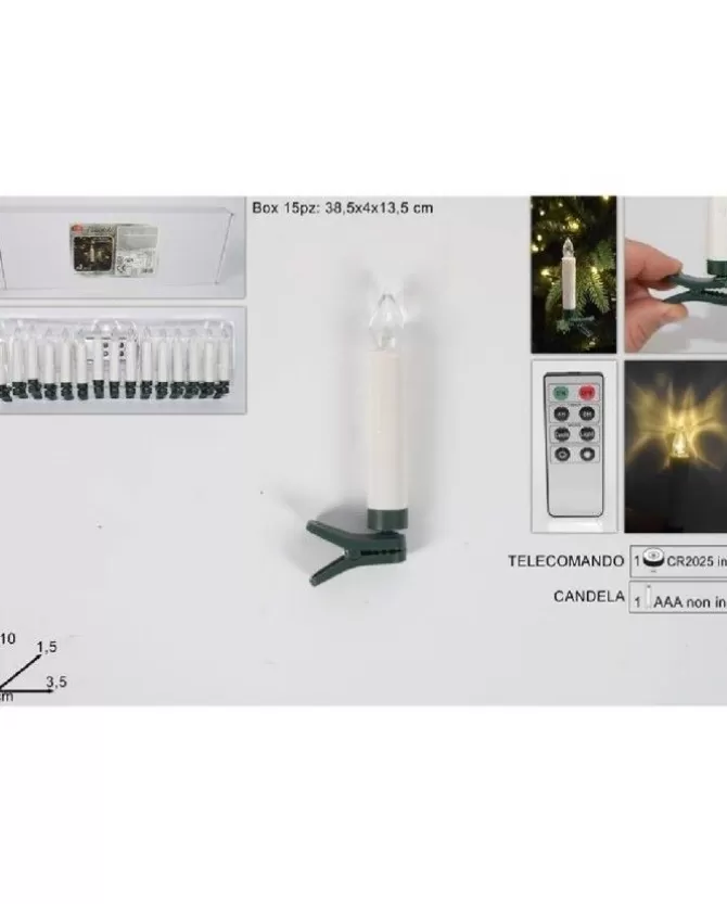 Addobbo Candela A Batteria Con Pinza E Telecomando Per Albero Di Natale 15 Pz>DUE ESSE CHRISTMAS Shop