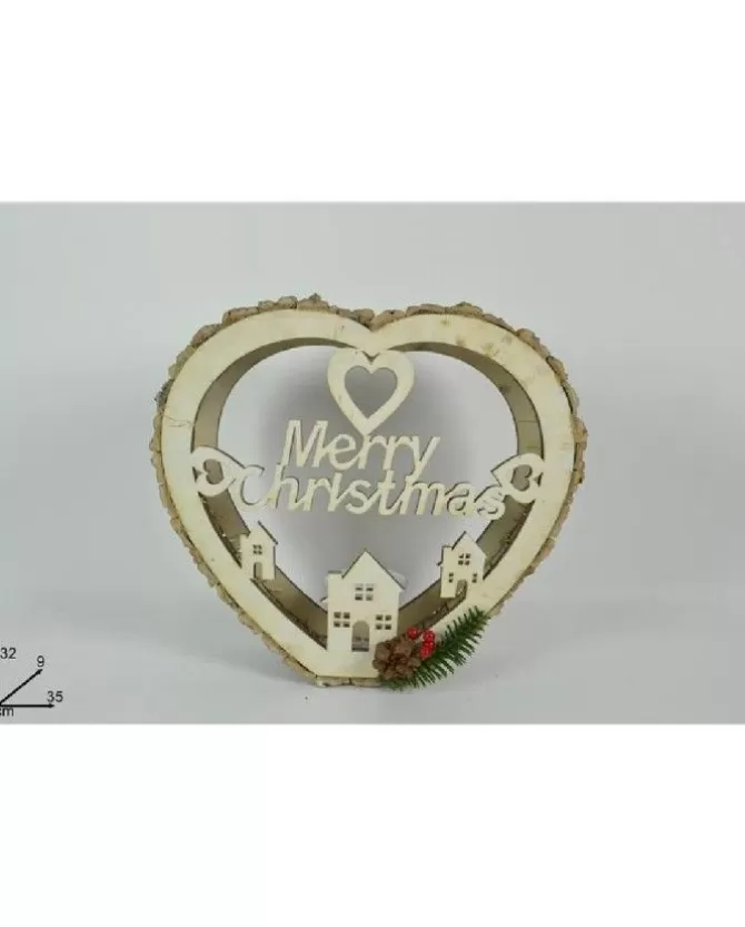 Addobbo Cuore Di Legno Portacandela Natalizio Merry Christimas 32X9X35 Cm>DUE ESSE CHRISTMAS Best
