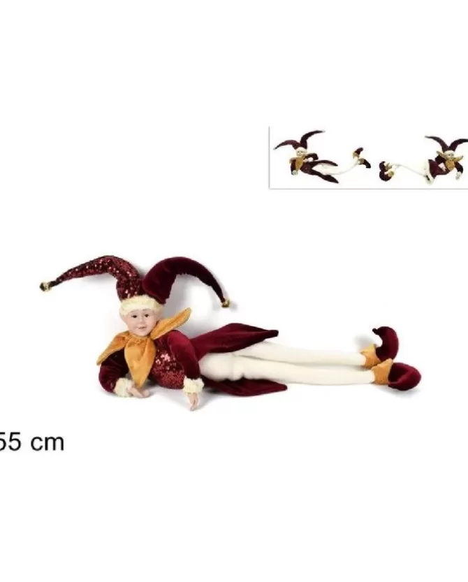 Addobbo Di Natale Giullare Sdraiato Con Abito In Velluto Bordeaux>DUE ESSE CHRISTMAS Cheap