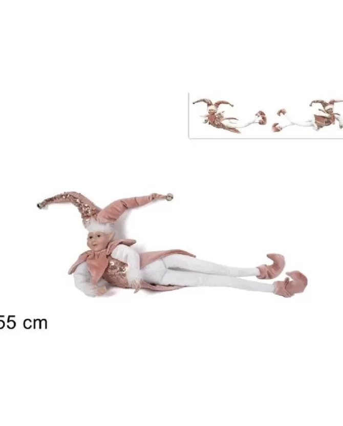 Addobbo Di Natale Giullare Sdraiato Con Abito In Velluto Rosa 55 Cm>DUE ESSE CHRISTMAS Online