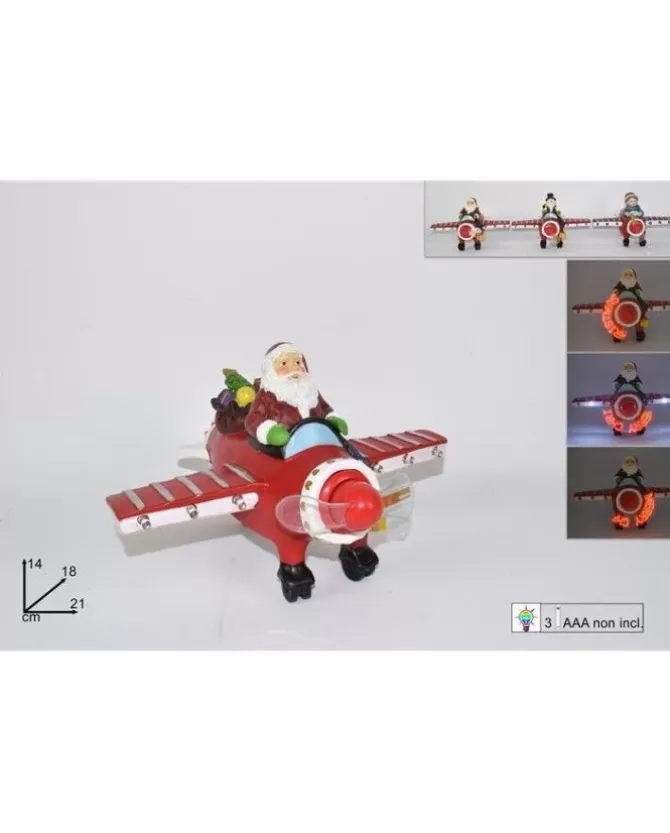 Aereo Con Babbo Natale In Resina Con Led E Scritta Olografica.>DUE ESSE CHRISTMAS Fashion
