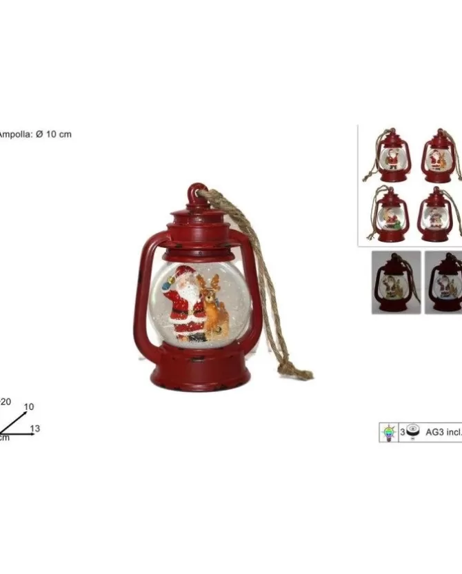 Appendino Lanterna 10Cm Con Luce E Babbo Natale 4 Varianti>* Discount
