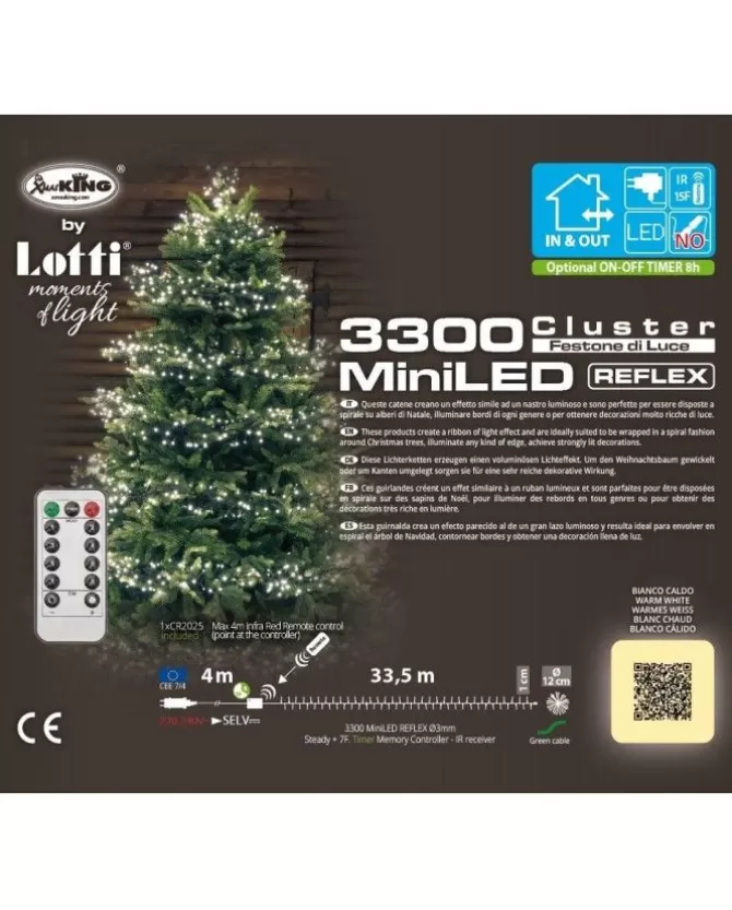 Catena Lineare Festone Cluster O12Cm Ftlg 3300 Miniled Bianco Caldo 4+33,5M>LOTTI New