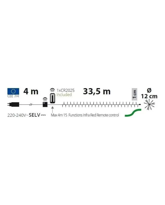 Catena Lineare Festone Cluster O12Cm Ftlg 3300 Miniled Bianco Caldo 4+33,5M>LOTTI New
