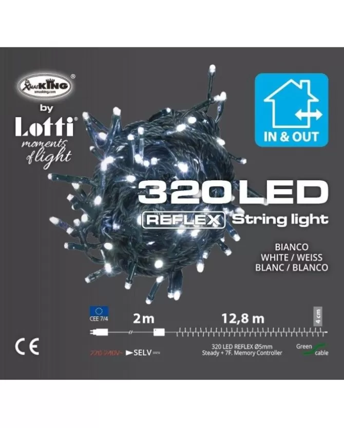 Catena Lineare Luci 320 Led Bianco Con Controller 12,8 Mt Per Albero Di Natale>LOTTI Hot
