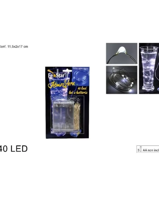Catena Luci 40 Led A Batteria Luce Bianco Freddo Per Albero Di Natale>DUE ESSE CHRISTMAS New