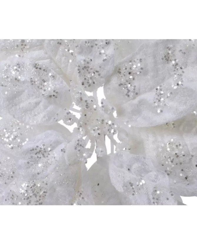 Fiore Poinsettia Bianca Su Clip Poliestere Glitter>KAEMING Store