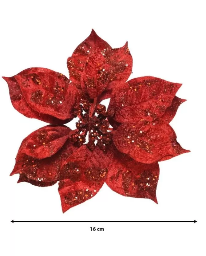 Fiore Poinsettia Rossa Su Clip Poliestere Glitter>KAEMING Flash Sale