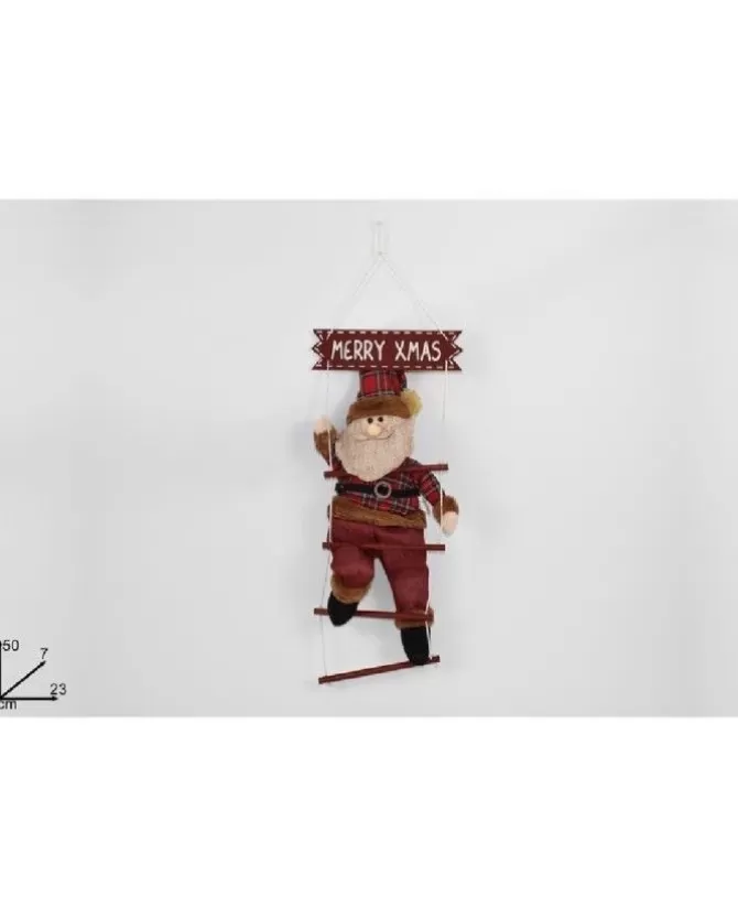 Fuoriporta Dietroporta Babbo Natale In Tessuto Scozzese Su Scala In Legno 50 Cm>DUE ESSE CHRISTMAS New