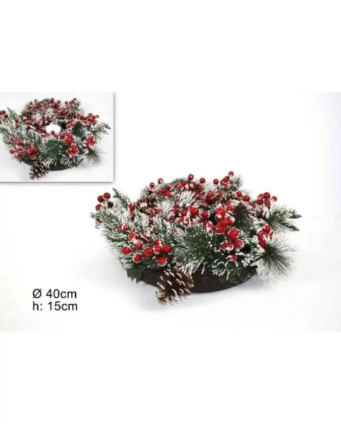 Girocandela Innevato Con Bacche E Pigne Diamentro 40 Cm H 15 Cm>DUE ESSE CHRISTMAS Outlet