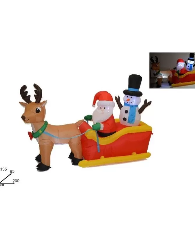 Gonfiabile Con Luce Babbo Natale In Slitta Con Renna E Pupazzo Di Neve>DUE ESSE CHRISTMAS New